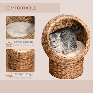 Wicker Cat House, Raised Cat Bed with Cylindrical Base, 42 x 33 x 52cm PawHut