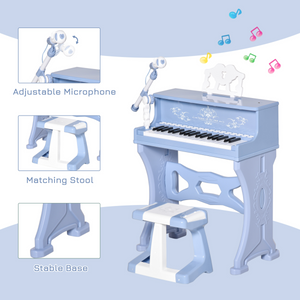 HOMCOM 37 Key Keyboard Battery Piano Kids Microphone Stool Educational Game HOMCOM