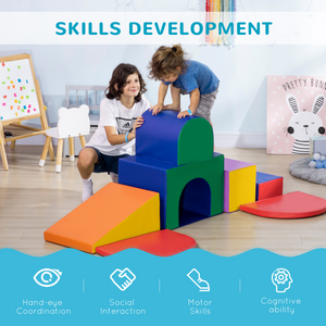 HOMCOM 7 Pieces Kids Foam Soft Play Set Toddler Climbers Play Structures Unbranded