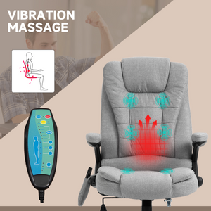 Executive Reclining Chair w/ Heating Massage Points Relaxing Headrest Grey Unbranded