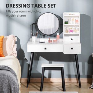 Dressing Table Set with 3 Drawers, Storage shelves and Stool, White Unbranded
