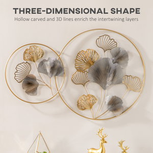 Minimalist Metal Wall Art Ginkgo Leaves Hanging Wall Sculpture, Gold HOMCOM