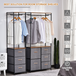 175x83cm Freestanding Clothes Hanger Storage Unit SteelBlack Brown Coat Rack HOMCOM