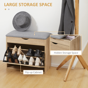 HOMCOM Entryway Shoe Bench with Cushion Storage Cabinet for Living Room Natural HOMCOM