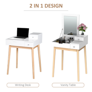 Dressing Table Desk Flip-up Mirror 2 Drawers Bedroom Makeup White HOMCOM Unbranded