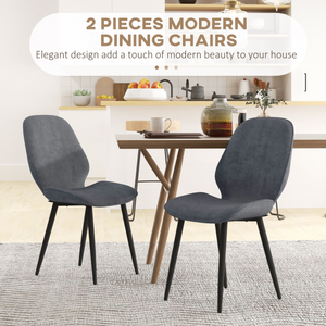 HOMCOM Dining Chairs Set of 2, Upholstered Kitchen Chairs with Metal Legs, Grey HOMCOM