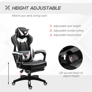 Gaming Chair Ergonomic Reclining w/ Manual Footrest Wheels Stylish Office White Unbranded