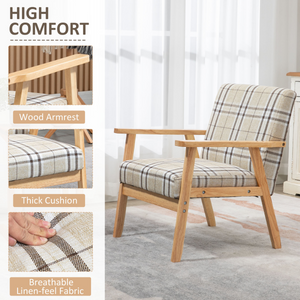 HOMCOM Modern Accent Chairs Upholstered Linen-Feel Living Room Chair Beige HOMCOM