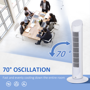 HOMCOM 30" Tower Fan Noise Reduction Wind 3-Level Cool ABS Indoor White HOMCOM