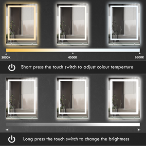 kleankin Dimmable Bathroom Mirror with LED Lights, 3 Colours, Defogging Film kleankin