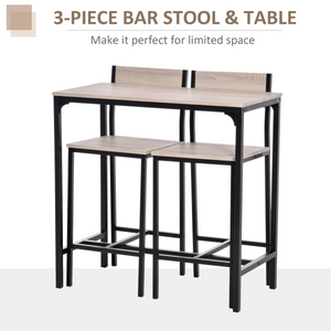 Metal Frame MDF Top Table & Bar Stool Set Black HOMCOM