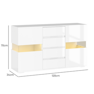 HOMCOM LED Sideboard, High Gloss Storage Cabinet with 4 Drawers, White HOMCOM