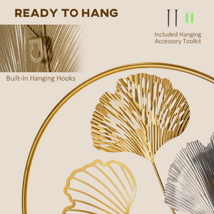 Minimalist Metal Wall Art Ginkgo Leaves Hanging Wall Sculpture, Gold HOMCOM