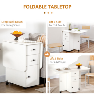 Folding Dining Table, Drop Leaf Table With Storage Drawers White HOMCOM