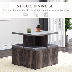5Pcs Garden Wooden Dining Table Set Particle Removable Lid Board Chair Seat-Grey HOMCOM