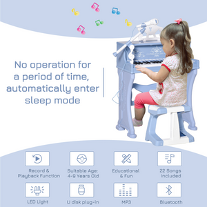 HOMCOM 37 Key Keyboard Battery Piano Kids Microphone Stool Educational Game HOMCOM
