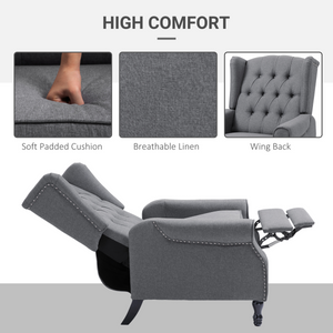 Recliner Armchair for Living Room Fabric Reclining Chair w/ Footrest Light Grey HOMCOM
