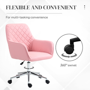 Vinsetto Home Office Chair Leather-Feel Fabric Swivel Chair with Armrests Pink Vinsetto