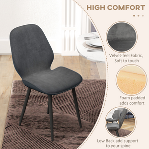 HOMCOM Dining Chairs Set of 2, Upholstered Kitchen Chairs with Metal Legs, Grey HOMCOM