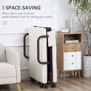 Folding Bed with Mattress & Wheels, Adjustable Backrest, Brown Unbranded