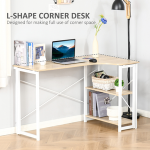 L-Shape Folding Computer Desk Study Workstation with 2 Shelves Oak Tone HOMCOM