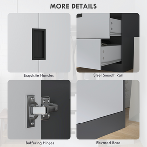 HOMCOM 2 Door Wardrobe Grey Wardrobe with 3 Drawer and Hanging Rod for Bedroom HOMCOM