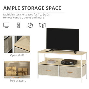 HOMCOM TV Cabinet, TV Console Unit with 2 Foldable Linen Drawers Maple Colour Unbranded