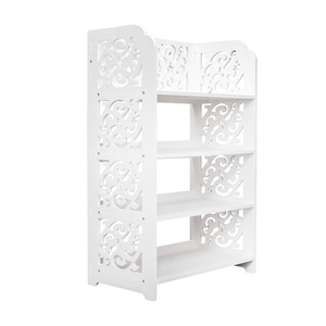 Wood-plastic Board Four Tiers Carved Shoe Rack White A N/A