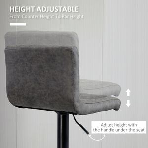 HOMCOM Barstools Set of 2 Adjustable Height Bar Chairs with Footrest, Grey Unbranded