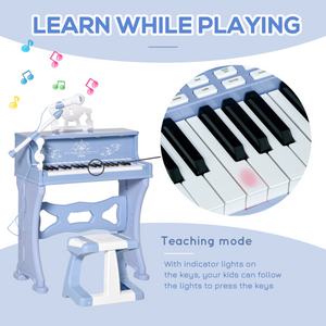 HOMCOM 37 Key Keyboard Battery Piano Kids Microphone Stool Educational Game HOMCOM