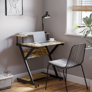 Computer Desk with Monitor Shelf and Storage, R Shaped Brown HOMCOM