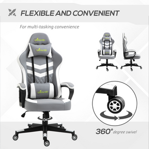 Racing Gaming Chair w/ Lumbar Support, Headrest, Gamer Office Chair, Grey White Unbranded