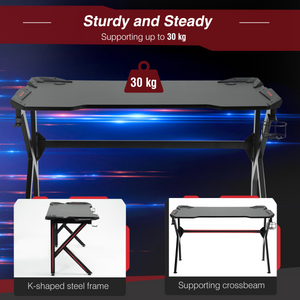Spacious Gaming Desk Home Racing w/ Steel Frame Cup Headphone Holder Hook HOMCOM