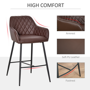 Set Of 2 Retro PU Leather Bar Chairs Set Stylish w/ Footrest Metal Frame HOMCOM