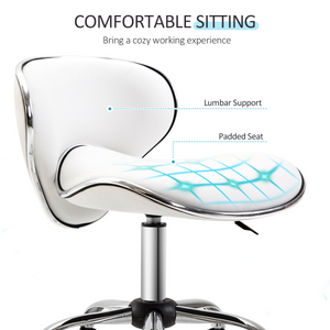 Office Chair Beauty Salon Rolling Technician Stool Chair Low Back White HOMCOM Unbranded