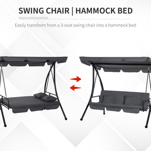2-in-1 Patio Swing Chair Lounger 3 Seater Hammock Bed Dark Grey Cushion Outsunny