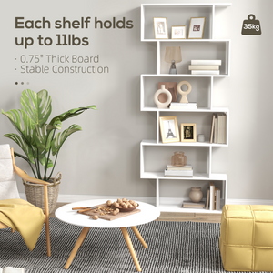 Particle Board 6-Tier Asymmetrical Shelving Unit White HOMCOM