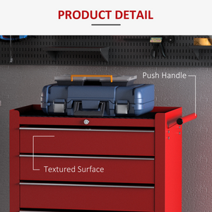 HOMCOM Tool Trolley with 5 Drawers Steel Tool Chest on Wheels with Handle Red HOMCOM