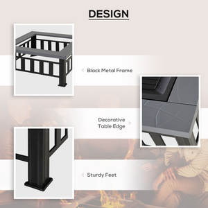 Outsunny Fire Pit, Square Shape, W/Waterproof Cover-Black/Grey HOMCOM