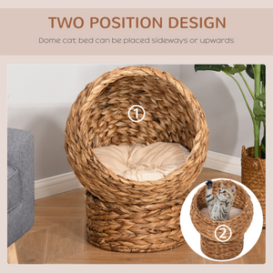 Wicker Cat House, Raised Cat Bed with Cylindrical Base, 42 x 33 x 52cm PawHut