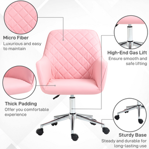 Vinsetto Home Office Chair Leather-Feel Fabric Swivel Chair with Armrests Pink Vinsetto