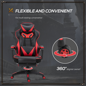 Gaming Chair Ergonomic Reclining w/ Manual Footrest Wheels Stylish Office Red Unbranded