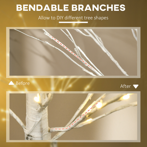 5ft Artificial White Birch Tree Light 96 Warm White Pre-Lit LED Light HOMCOM