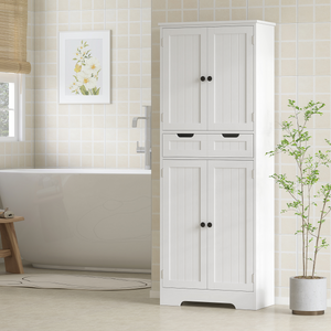 HOMCOM Bathroom Tall Cabinet with Drawer, Adjustable Shelf and Doors, White HOMCOM