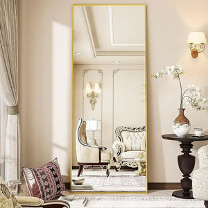 Arched/Right Angle 71"X26" Full Length Mirror Full Body Floor Mirror Standing Hanging or Leaning Wall, Arch Wall Mirror with Stand Aluminum Alloy Thin Frame for Bedroom Cloakroom,Black 64"X21" 59"X16"Arched Full-Length Mirror with Explosion-Proof HD Glass