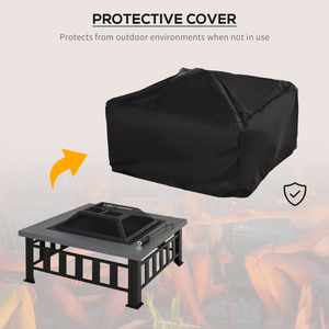 Outsunny Fire Pit, Square Shape, W/Waterproof Cover-Black/Grey HOMCOM