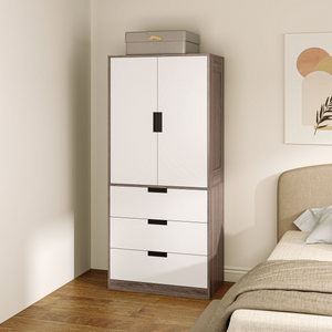 HOMCOM 2 Door Wardrobe Brown Wardrobe with 3 Drawer and Hanging Rod Brown HOMCOM