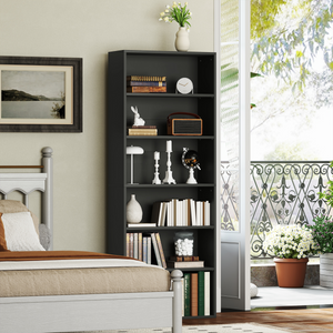 HOMCOM 6 Tier Bookshelf, Freestanding Bookcase with Adjustable Shelves, Black HOMCOM