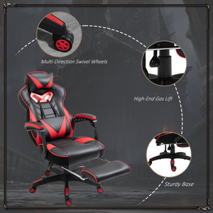 Gaming Chair Ergonomic Reclining w/ Manual Footrest Wheels Stylish Office Red Unbranded