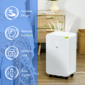 HOMCOM 10L/Day Protable Quiet Air Dehumidifier with Purifier, Timer, 5 Modes HOMCOM
